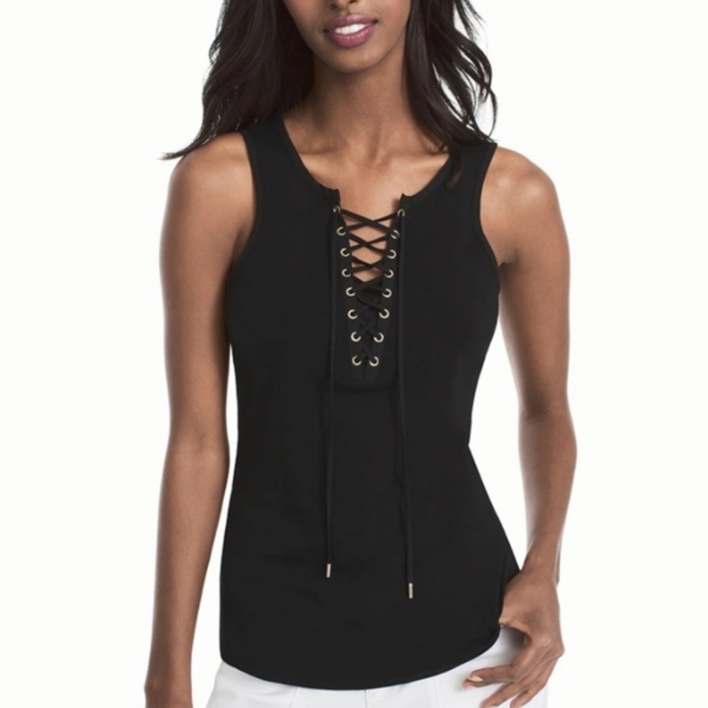 WHBM Miami Lace Up Tank XS BLACK NWOT